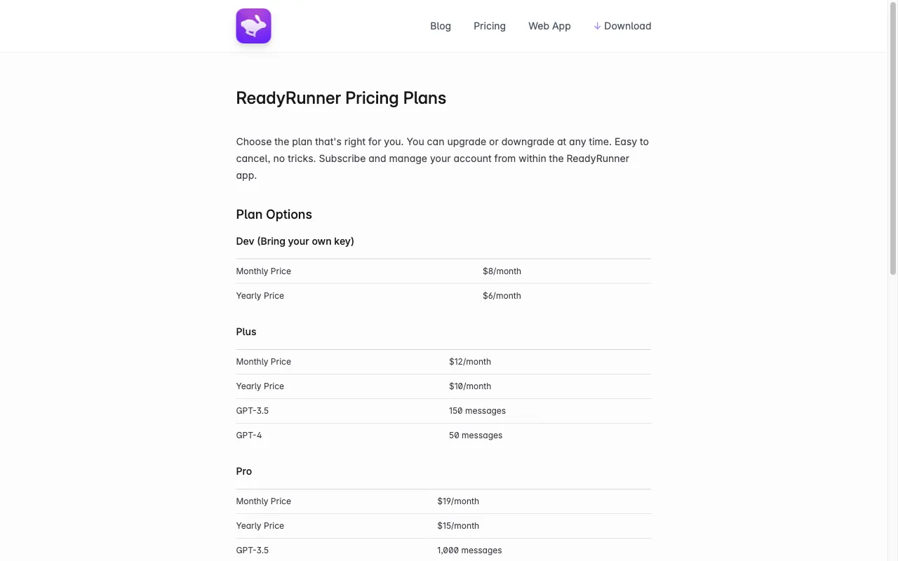 ReadyRunner — pricing page