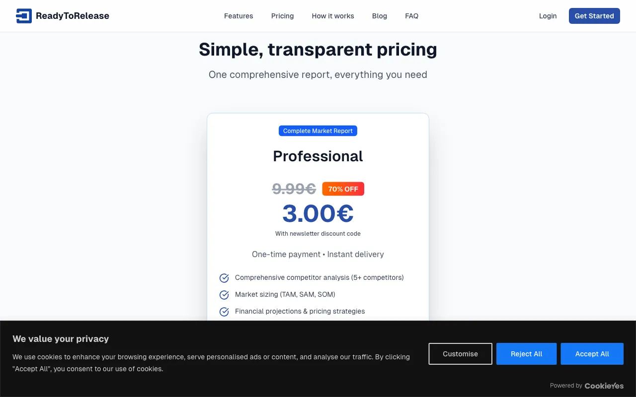 ReadyToRelease — pricing page
