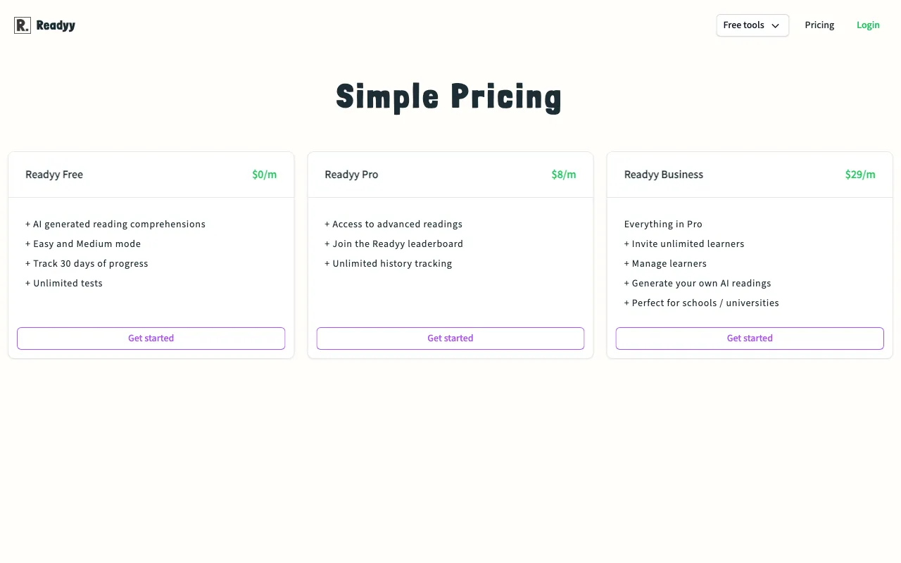 Readyy — pricing page