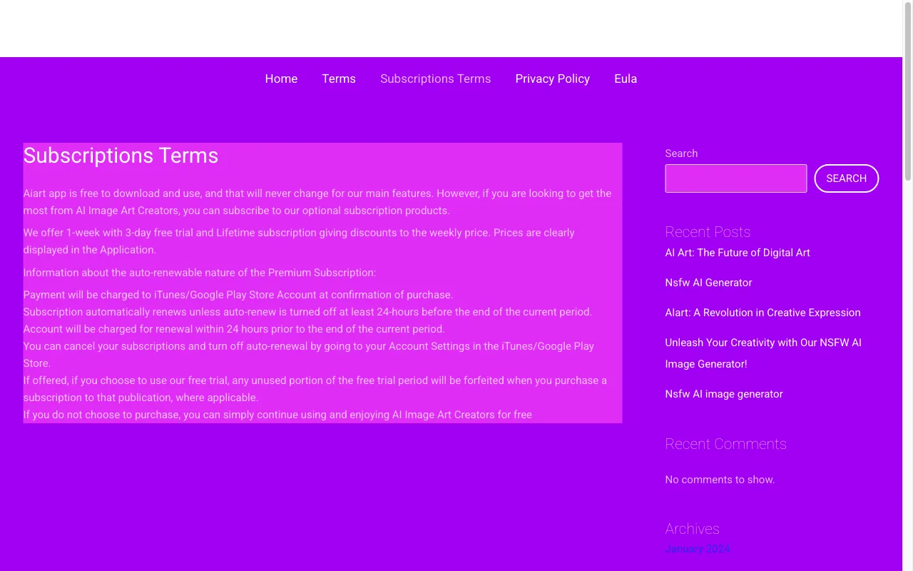 AI Art image Generator — pricing page