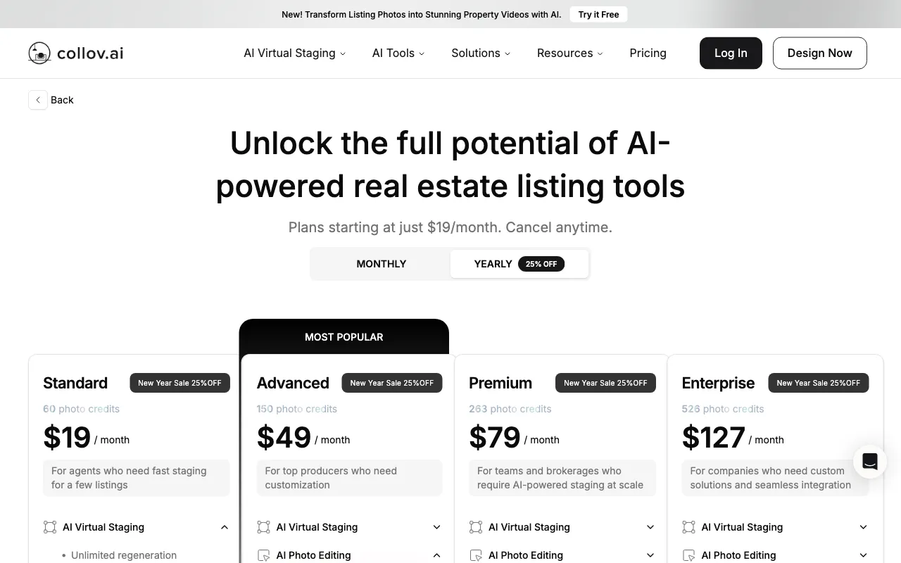 Real-Time Design By Collov — pricing page