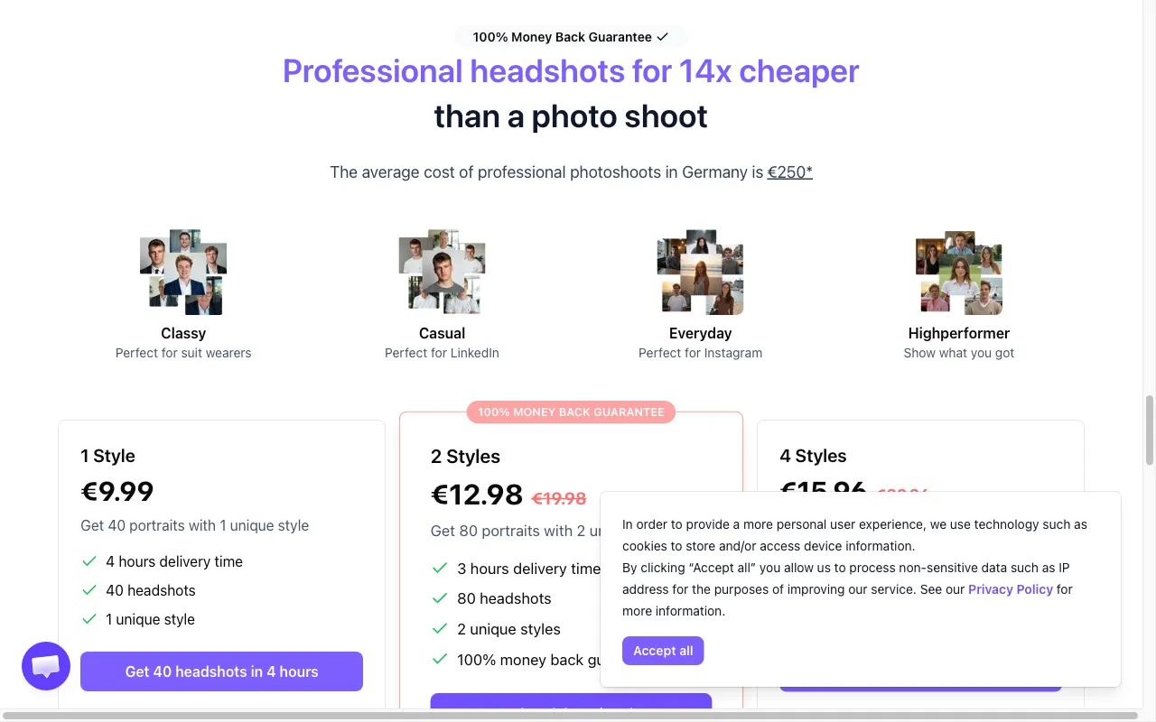 Real Fake Photos — pricing page