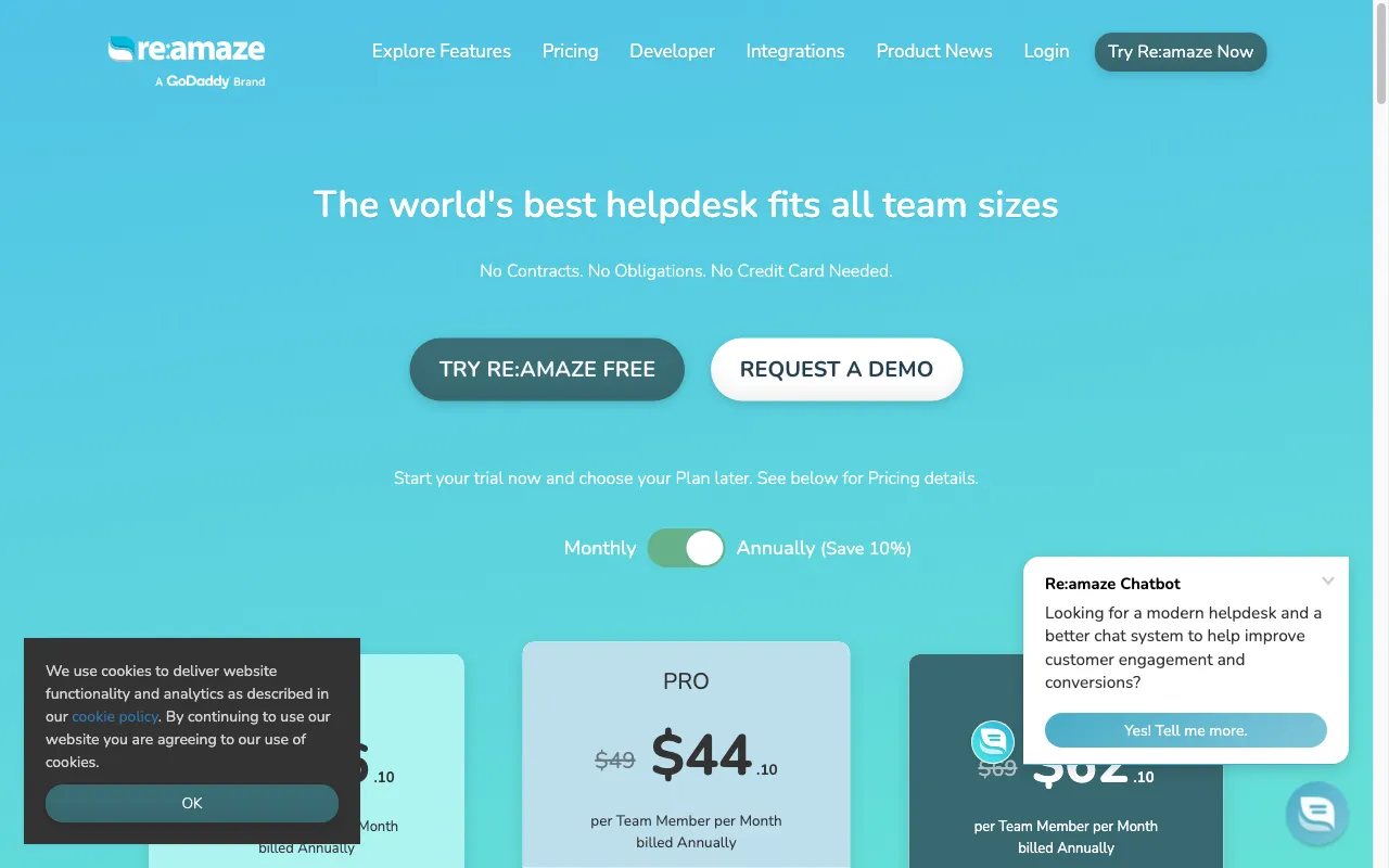 Re:amaze — pricing page