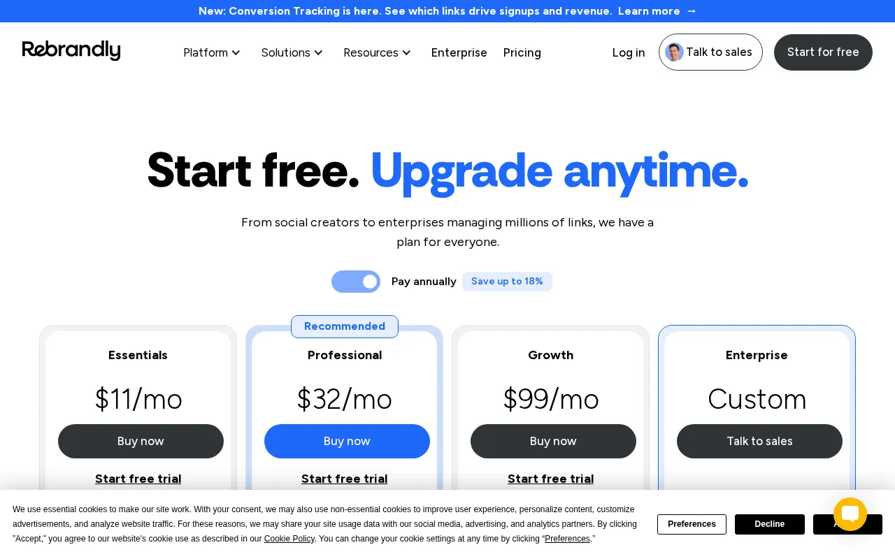 Rebrandly — pricing page