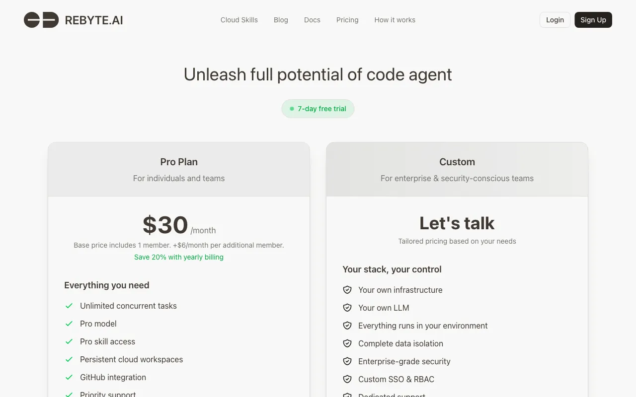ReByte.ai — pricing page
