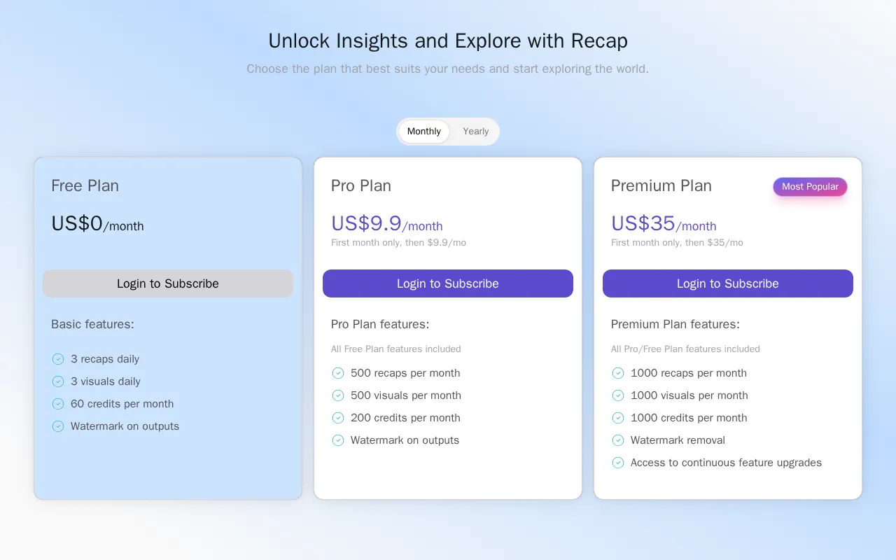 Recap — pricing page