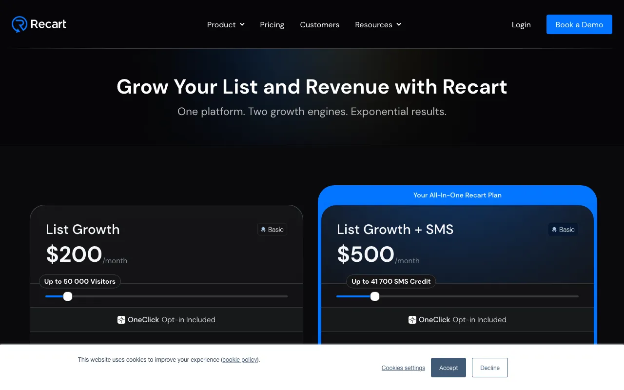 Recart — pricing page