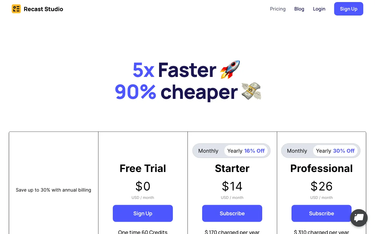 Recast Studio — pricing page