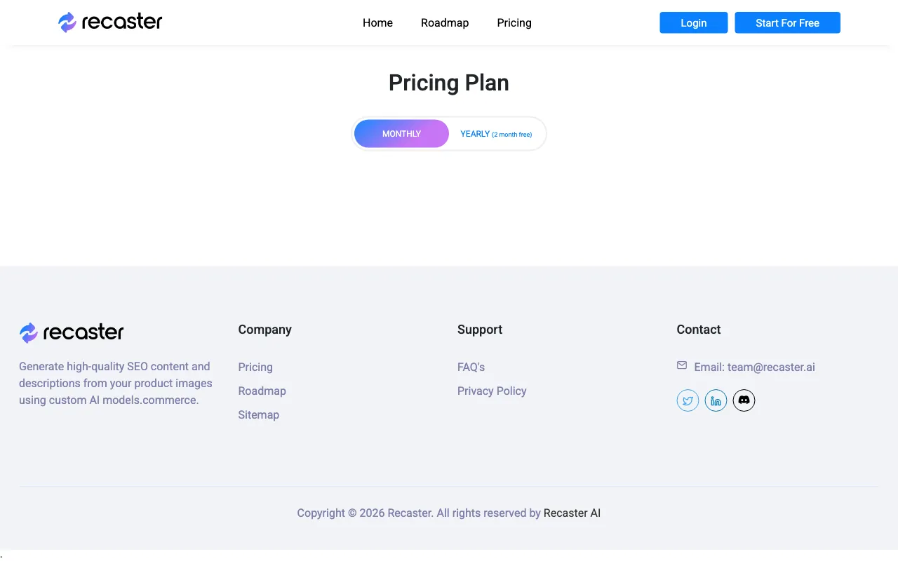 Recaster AI — pricing page