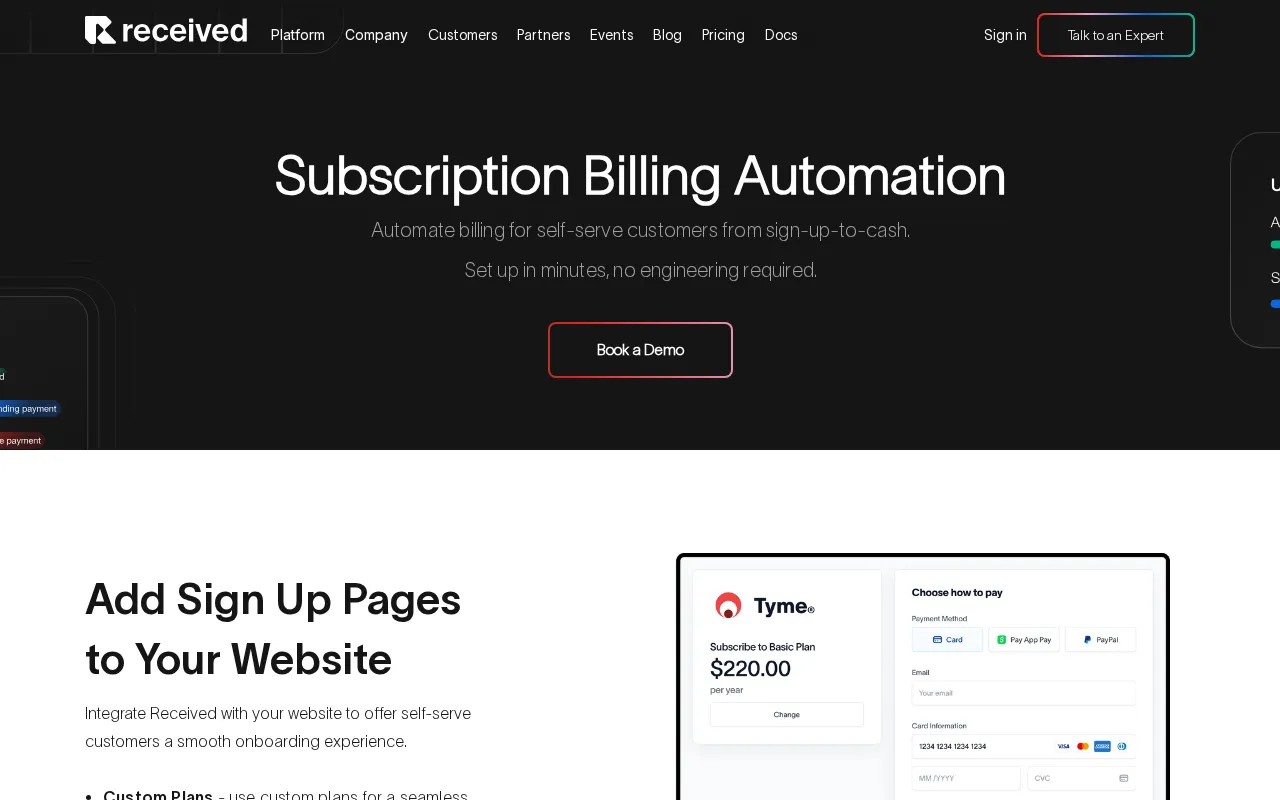 Received — pricing page