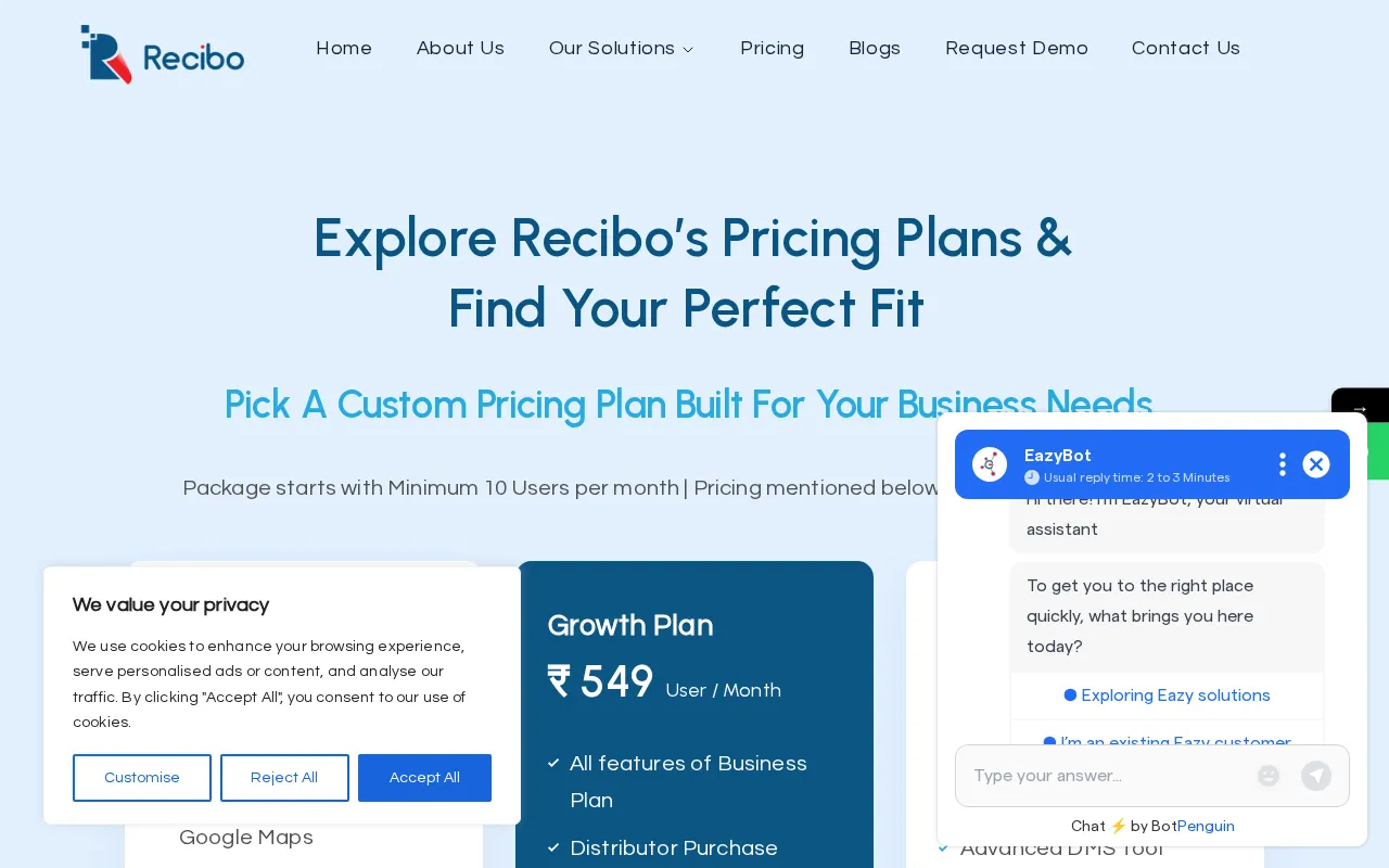 Recibotech — pricing page