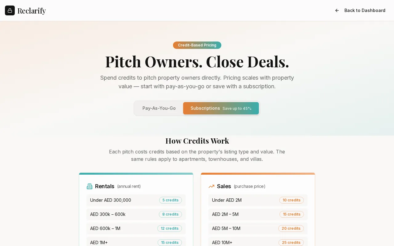 Reclarify — pricing page