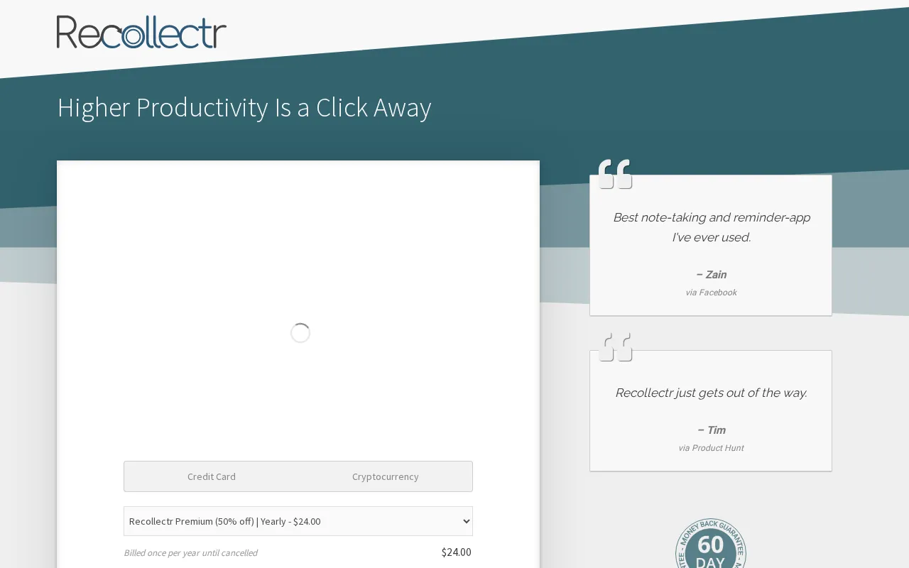 Recollectr — pricing page