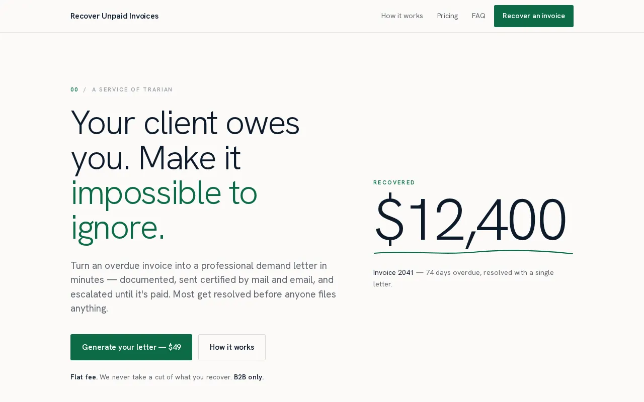 RecoverUnpaidInvoices.com — preview screenshot