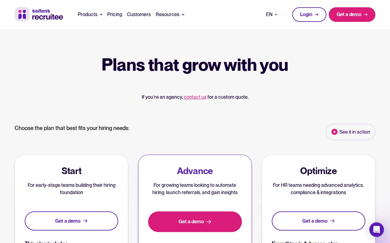 Recruitee — pricing page