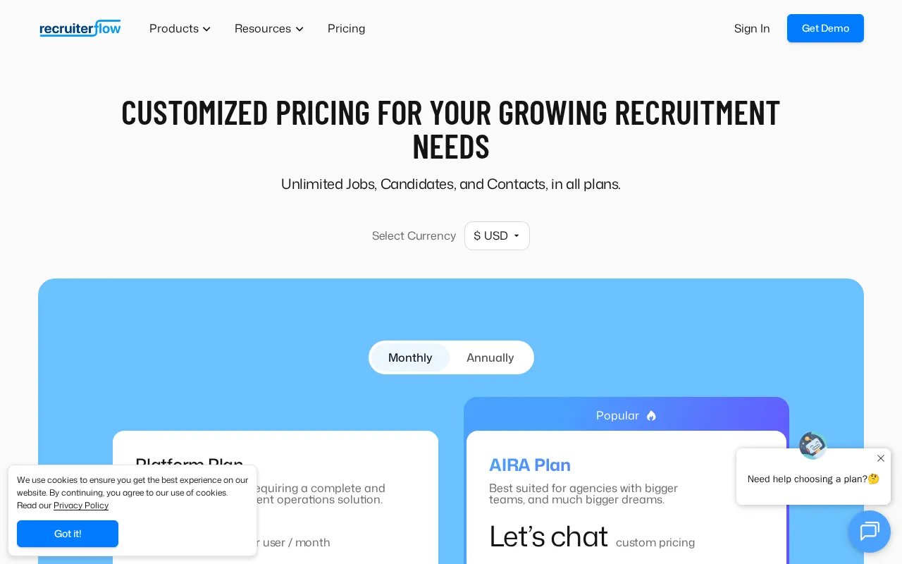 Recruiterflow — pricing page