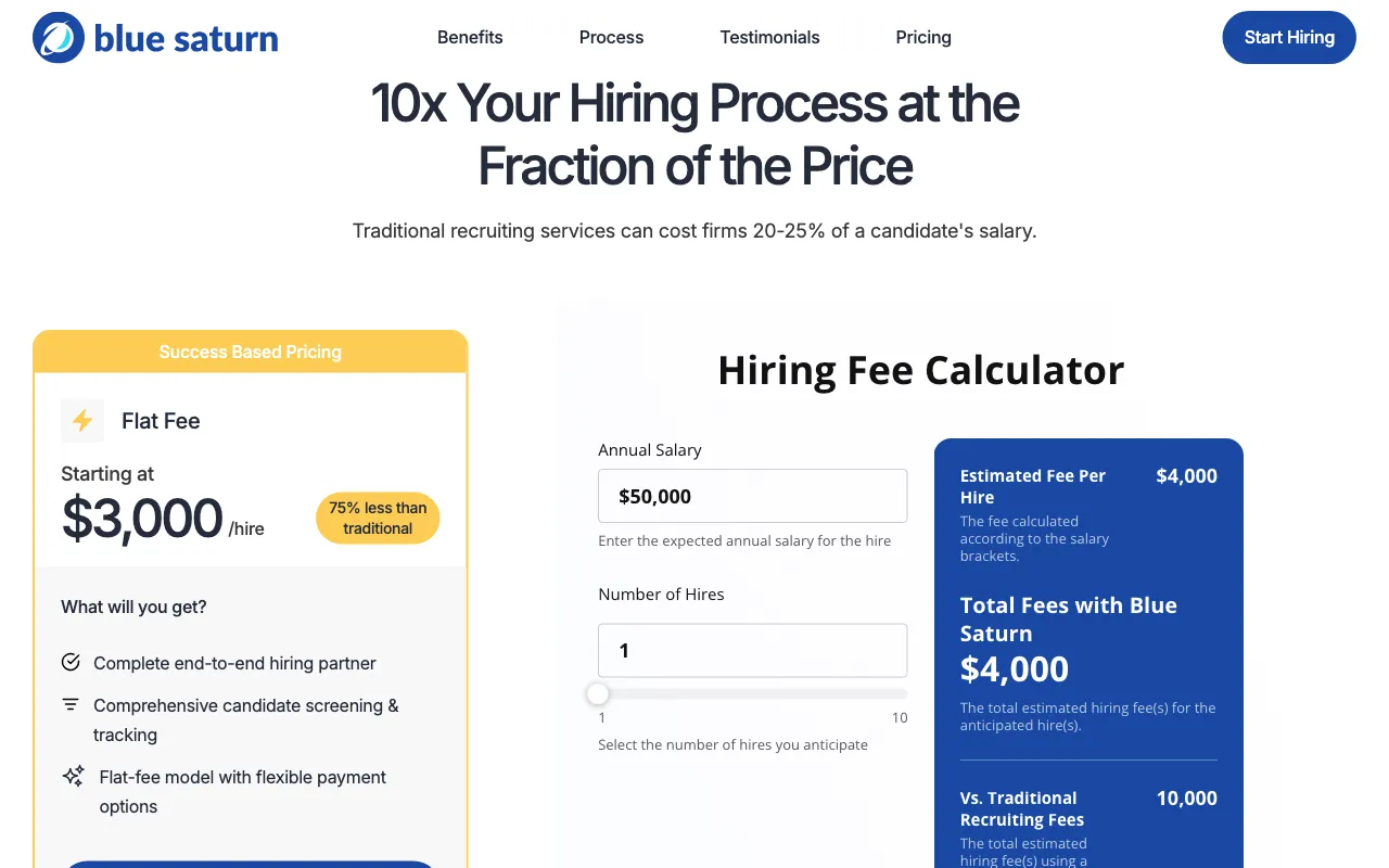 Blue Saturn — pricing page