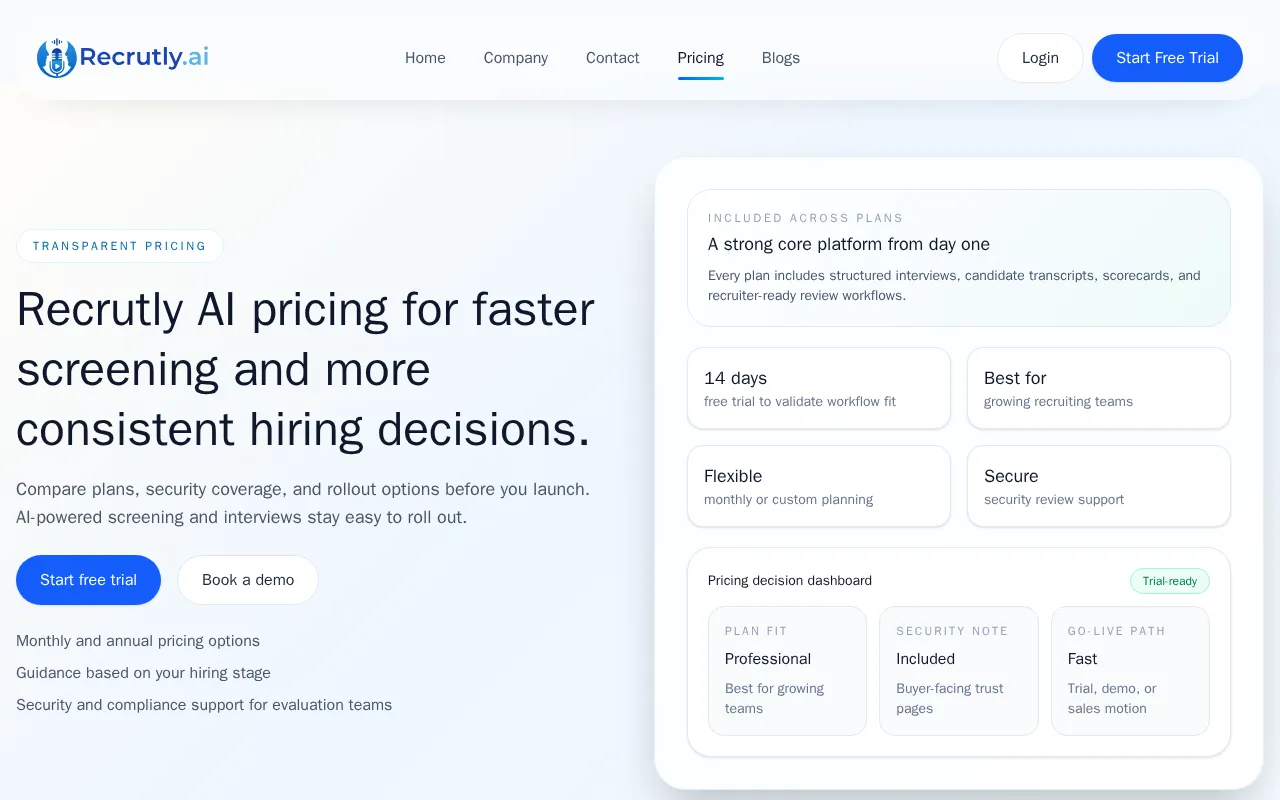 Recrutly — pricing page