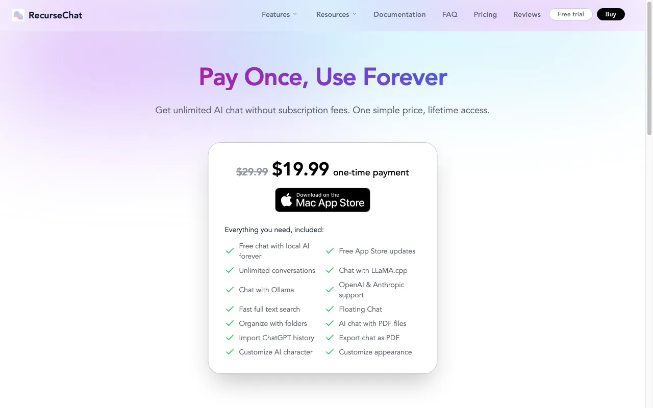 RecurseChat — pricing page