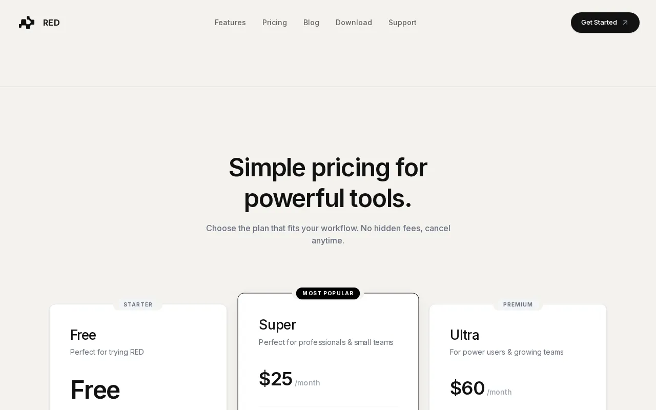 RED — pricing page