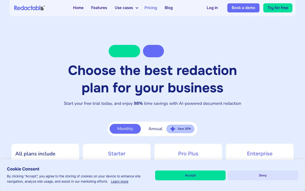 Redactable — pricing page