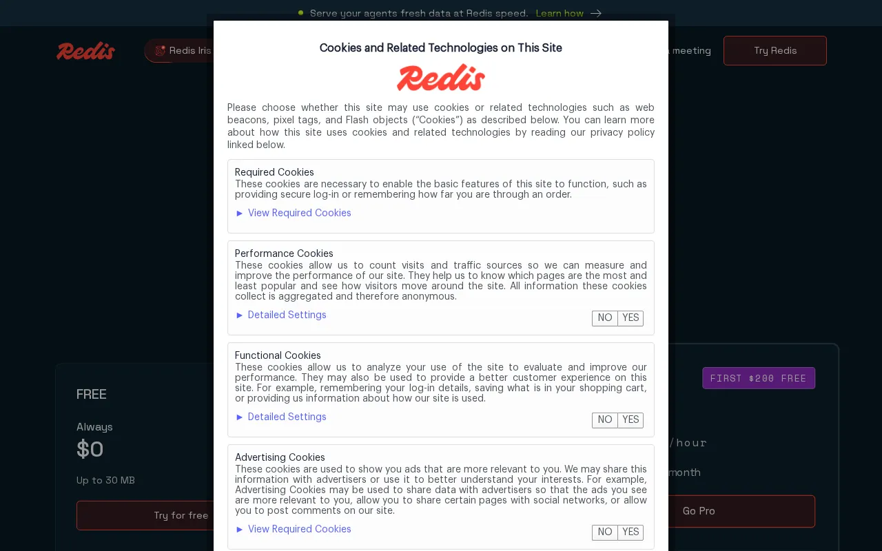 Redis — pricing page