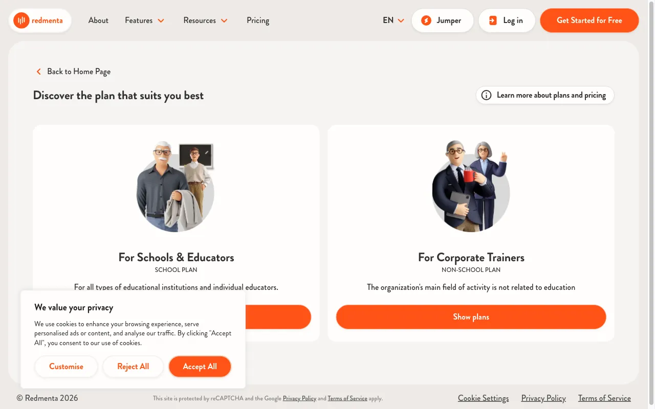 redmenta.com — pricing page
