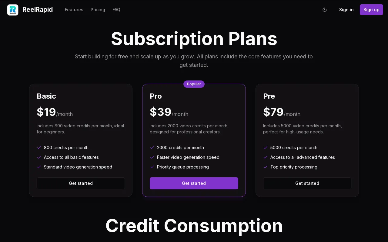 Reelrapid — pricing page