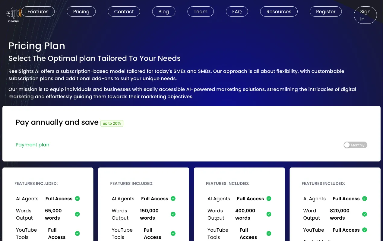 ReelSights AI — pricing page