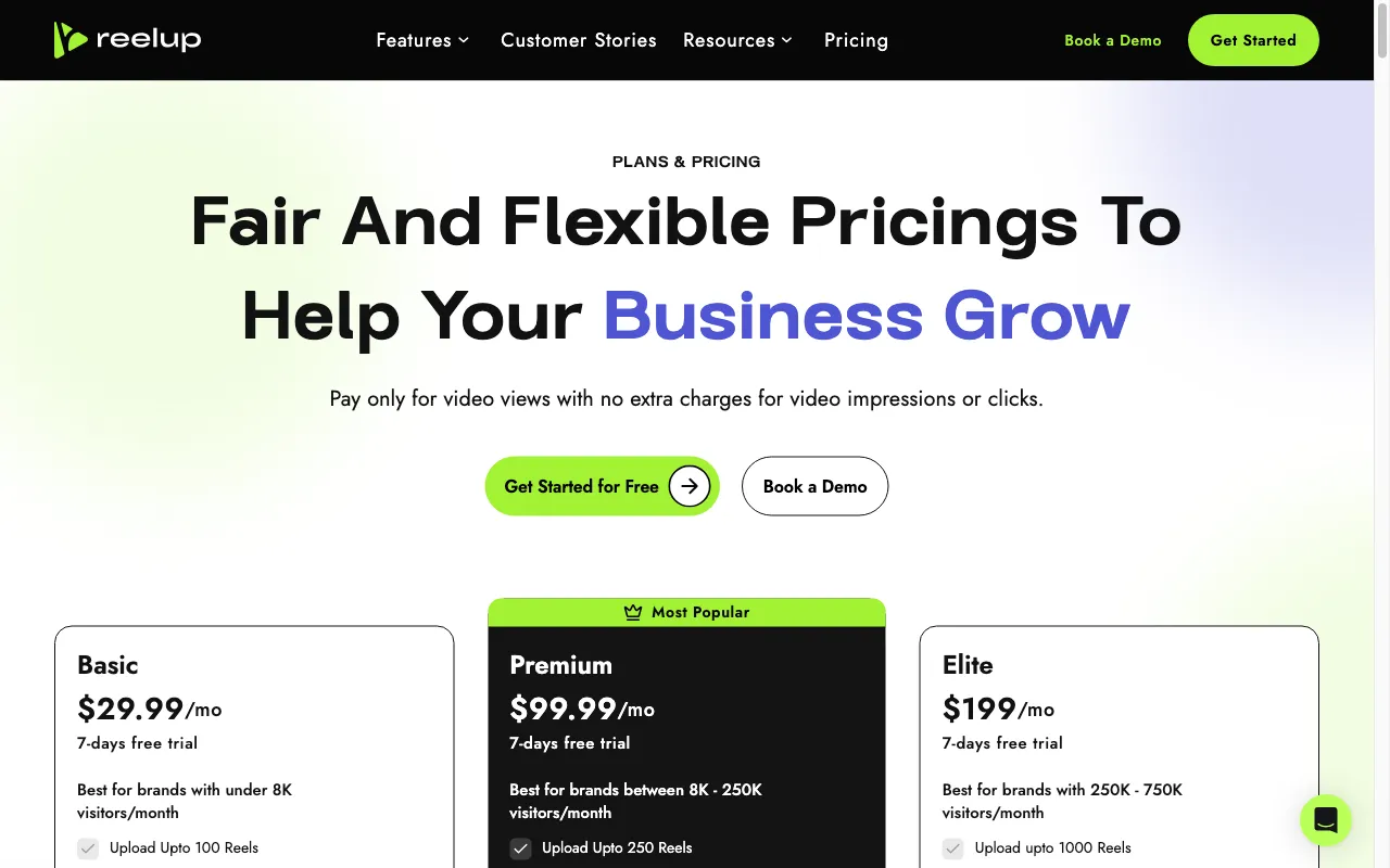 Reelup — pricing page