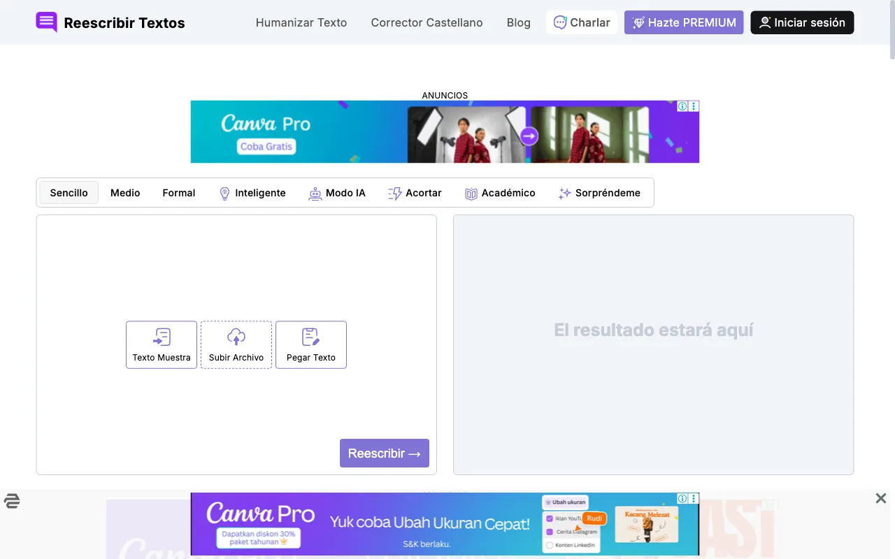 Reescribir Textos — preview screenshot
