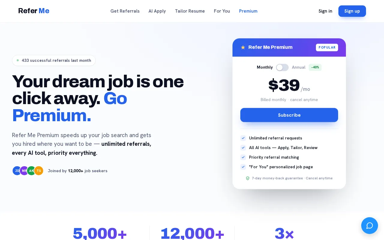 Refer Me — pricing page
