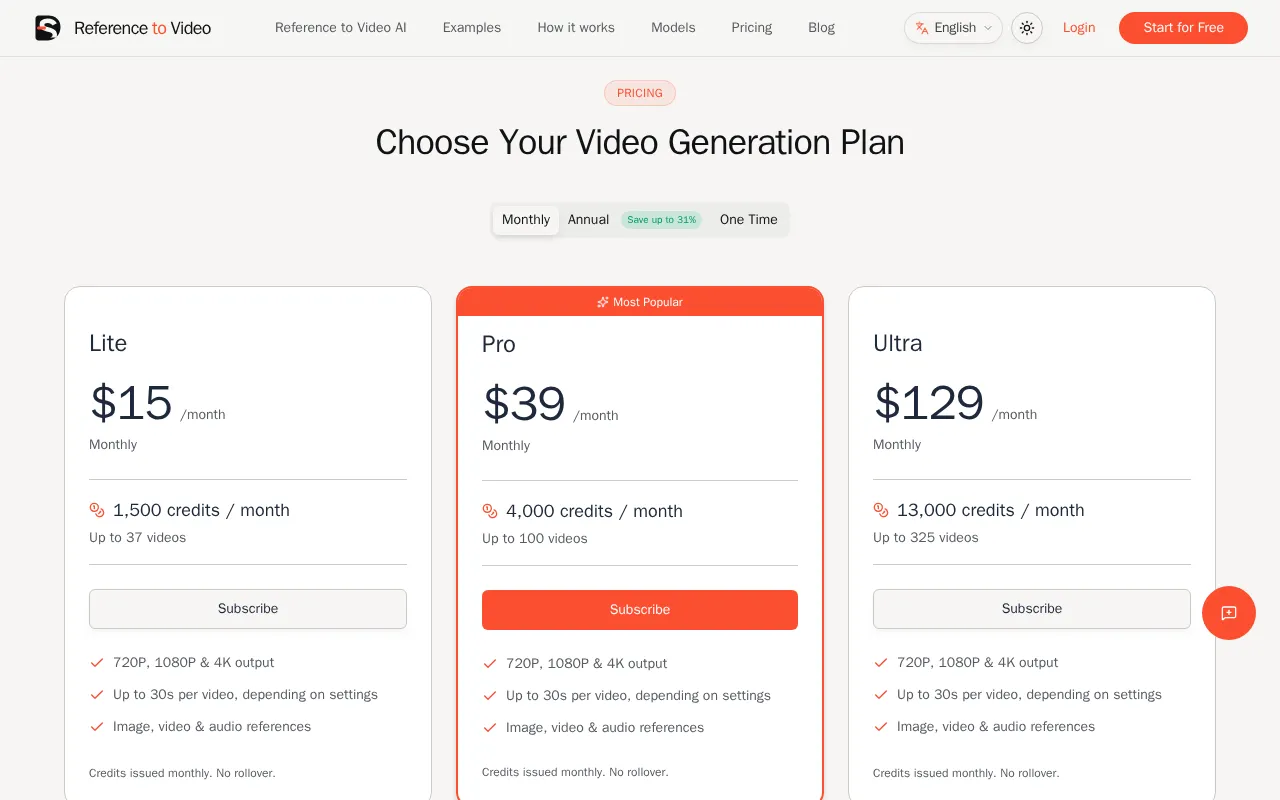 reference to video — pricing page