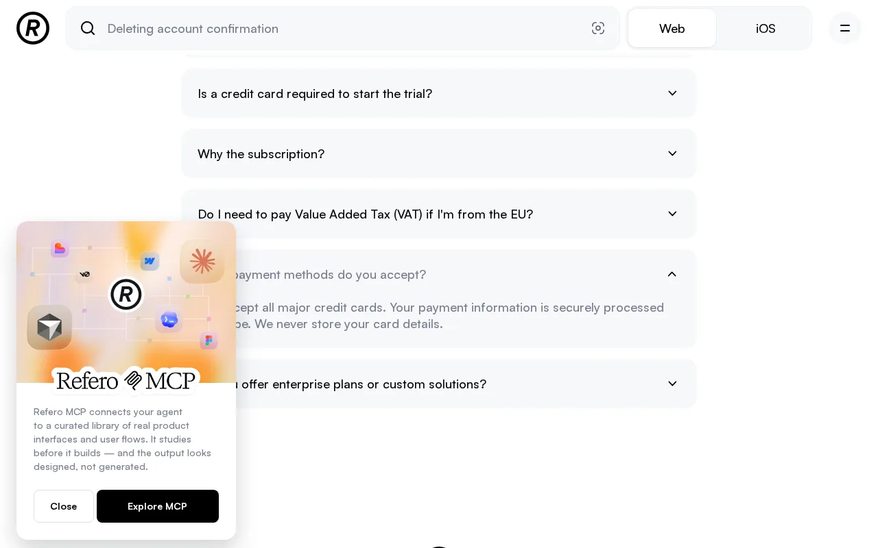 Refero — pricing page