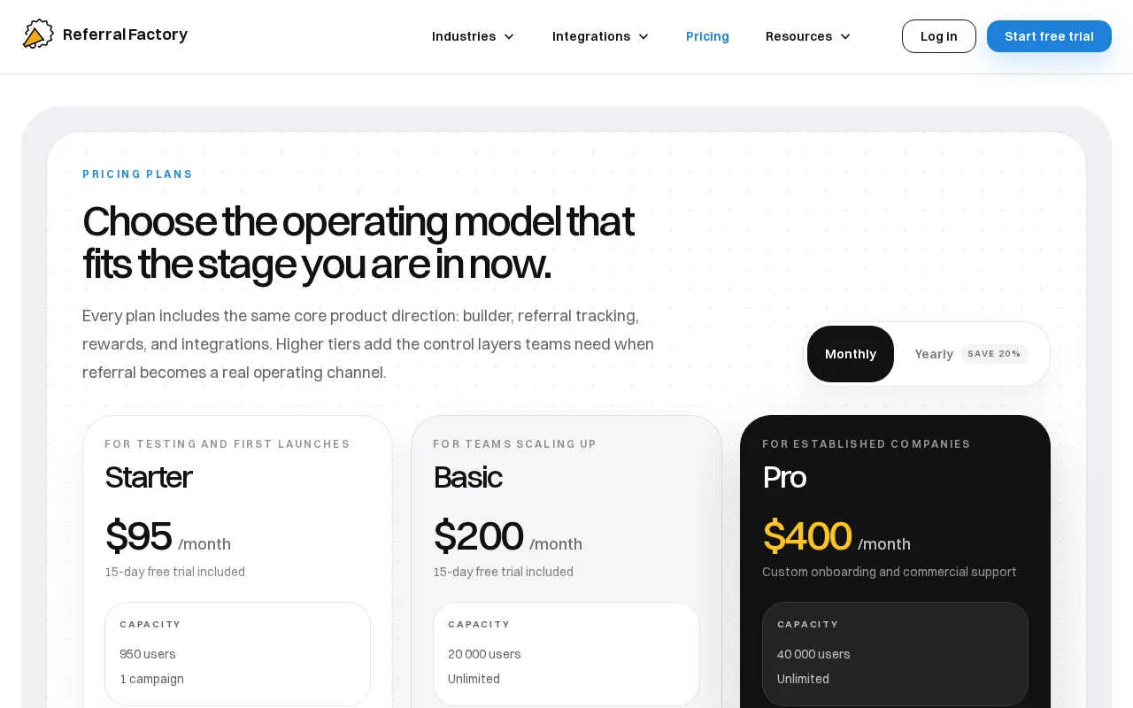 Referral Factory — pricing page