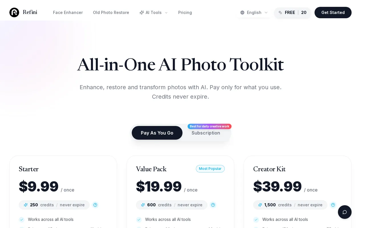 Refini — pricing page