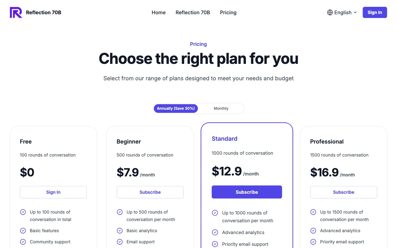 Reflection 70B — pricing page