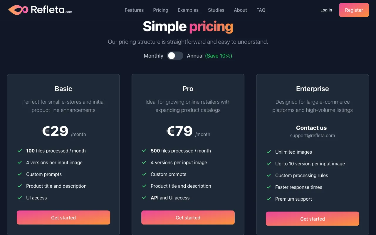 Refleta — pricing page
