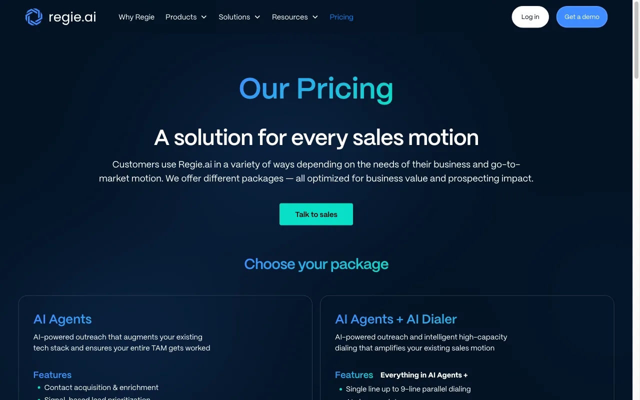 Regie — pricing page
