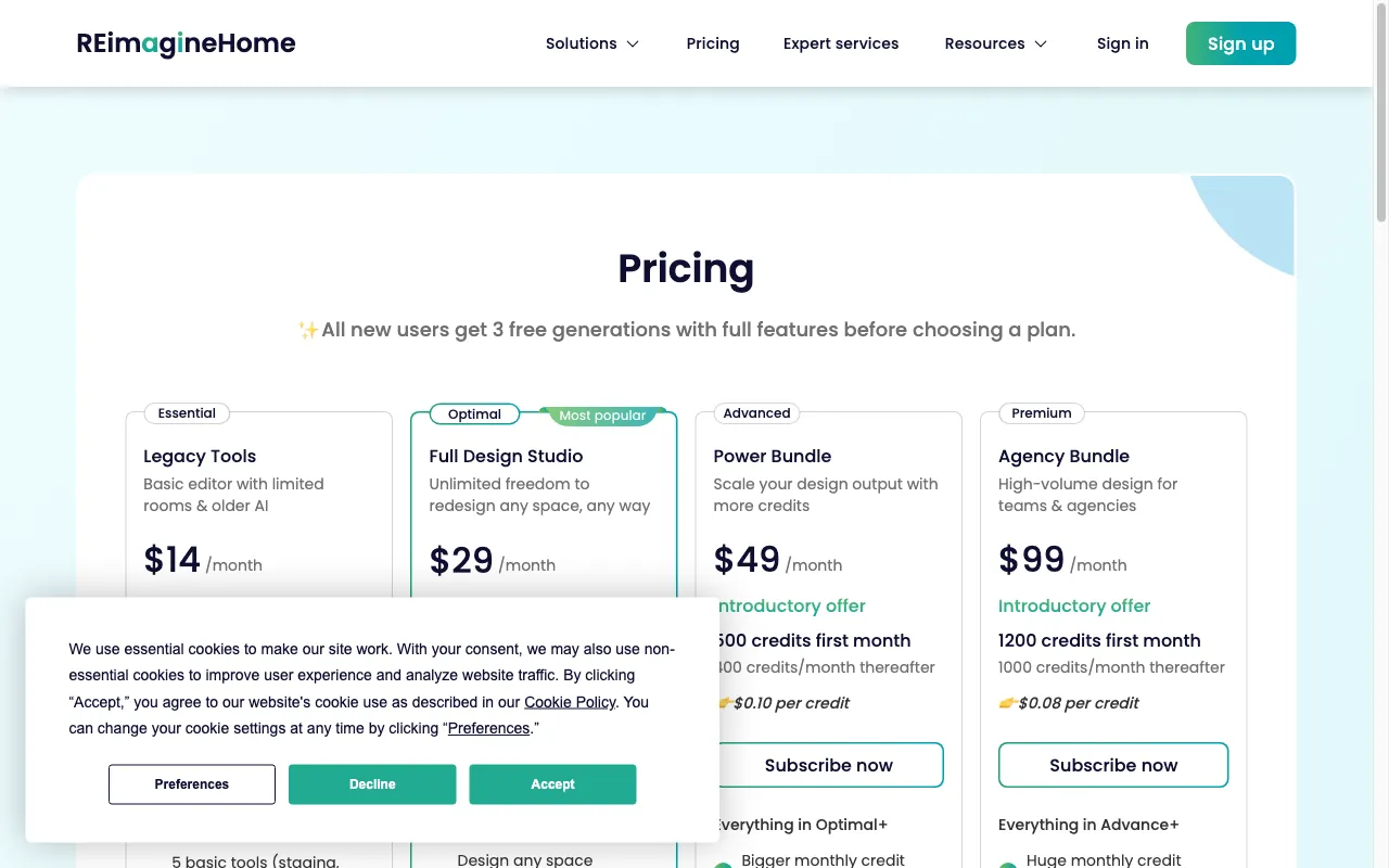 REimagine Home — pricing page