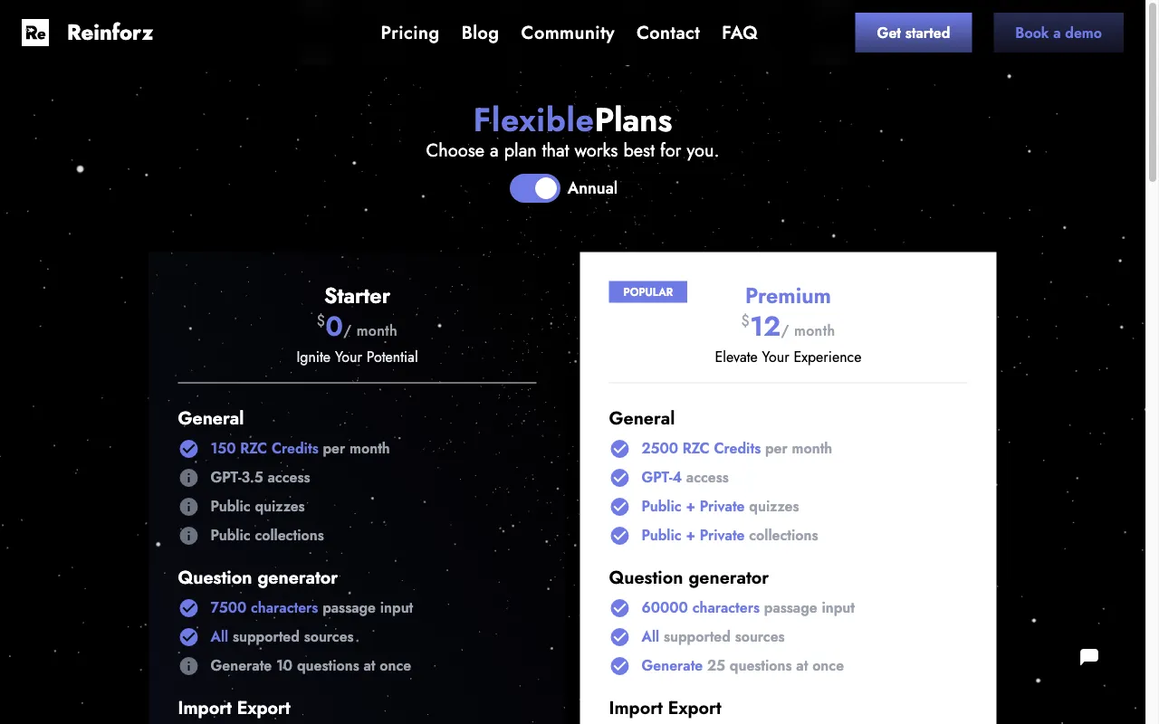 Reinforz — pricing page