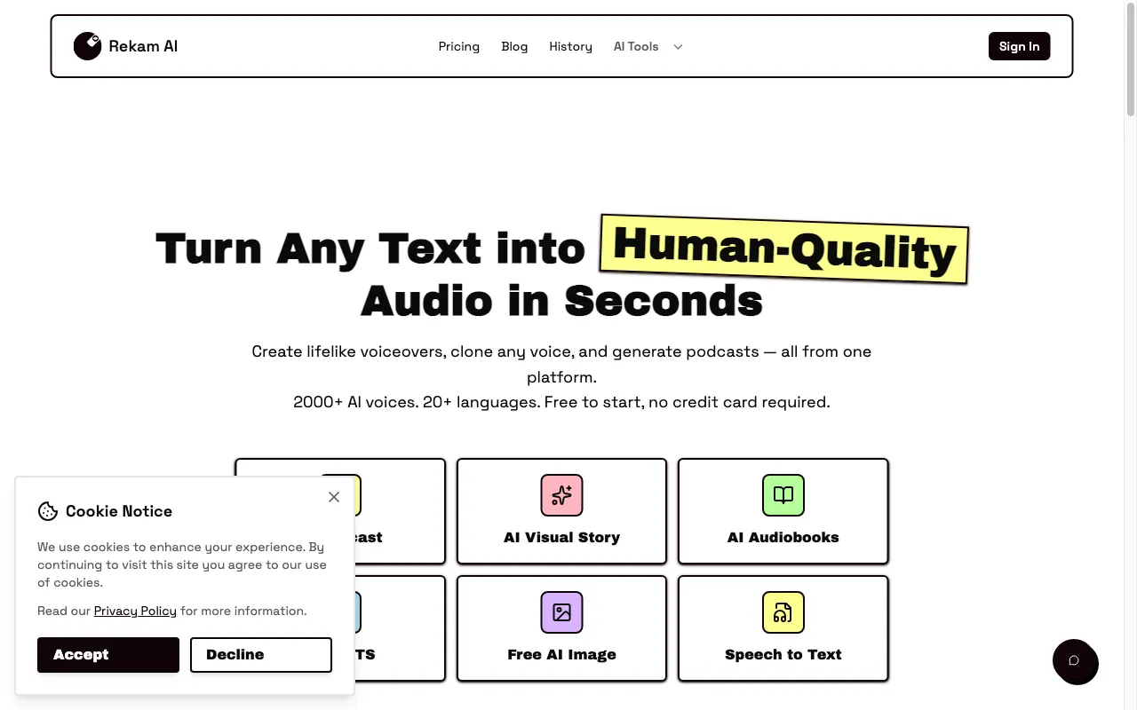 Rekam AI-Your One-Stop Voice Creation Platform — preview screenshot