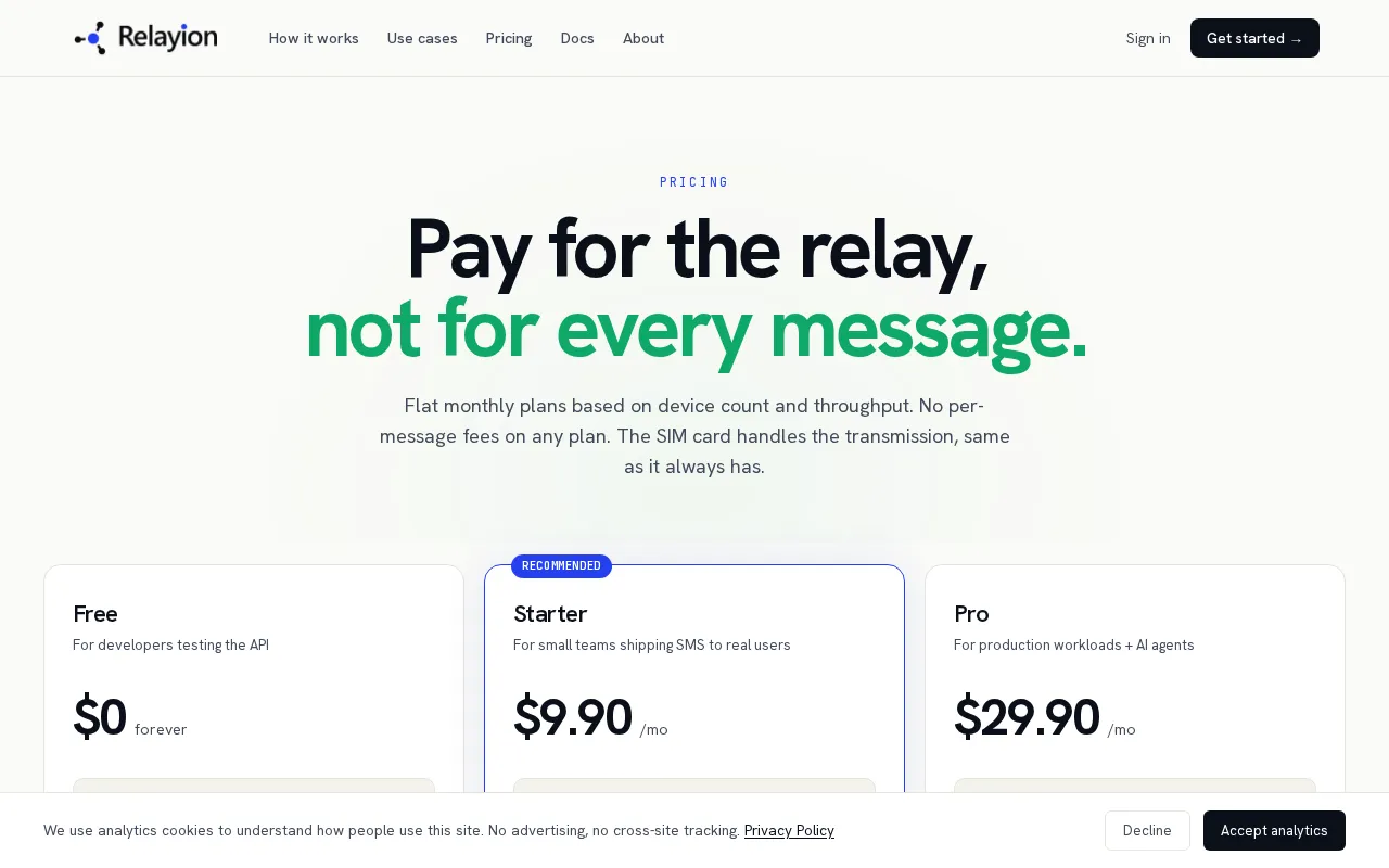 Relayion — pricing page
