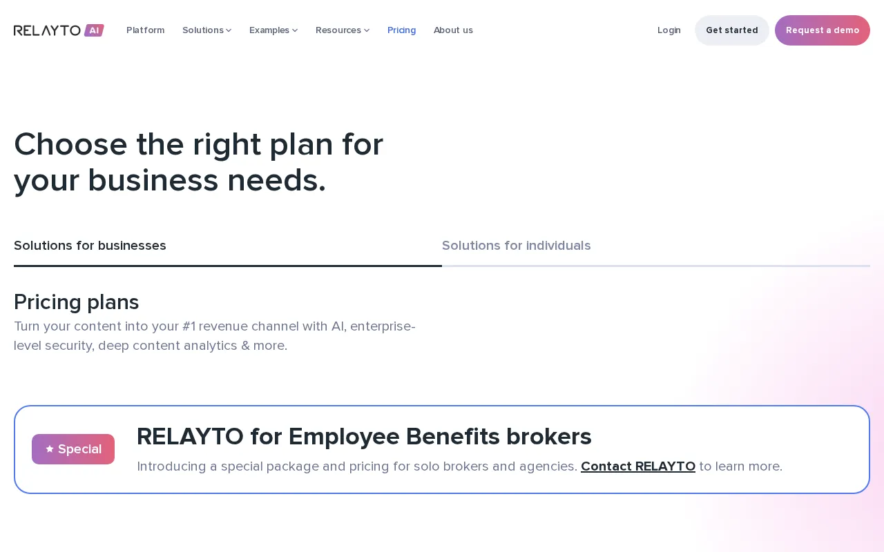 RELAYTO AI — pricing page