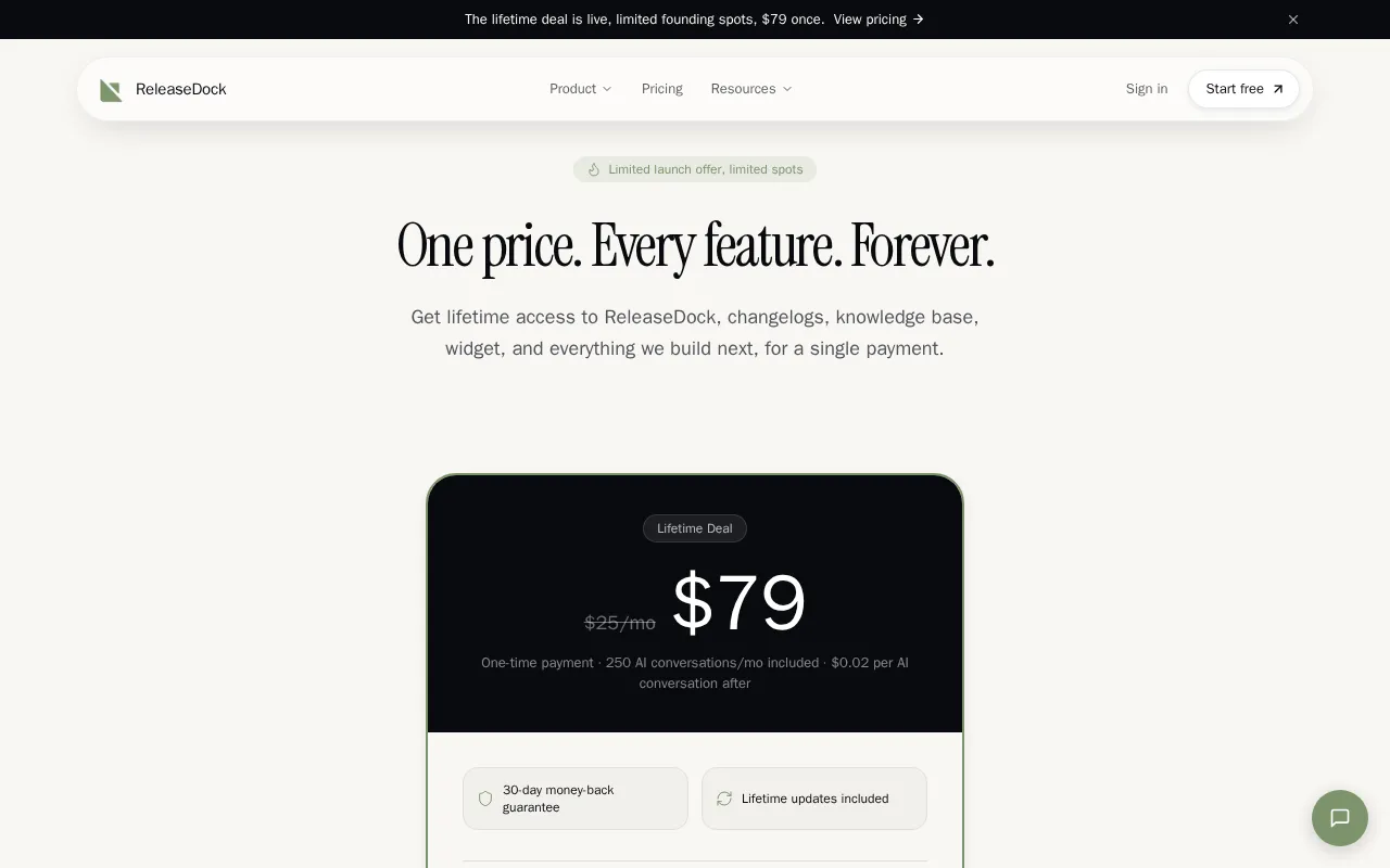 ReleaseDock — pricing page