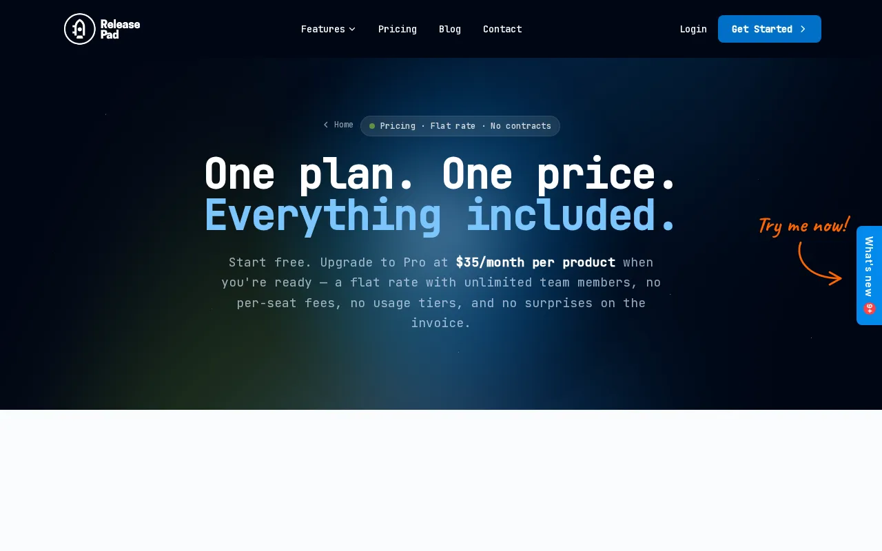 ReleasePad — pricing page
