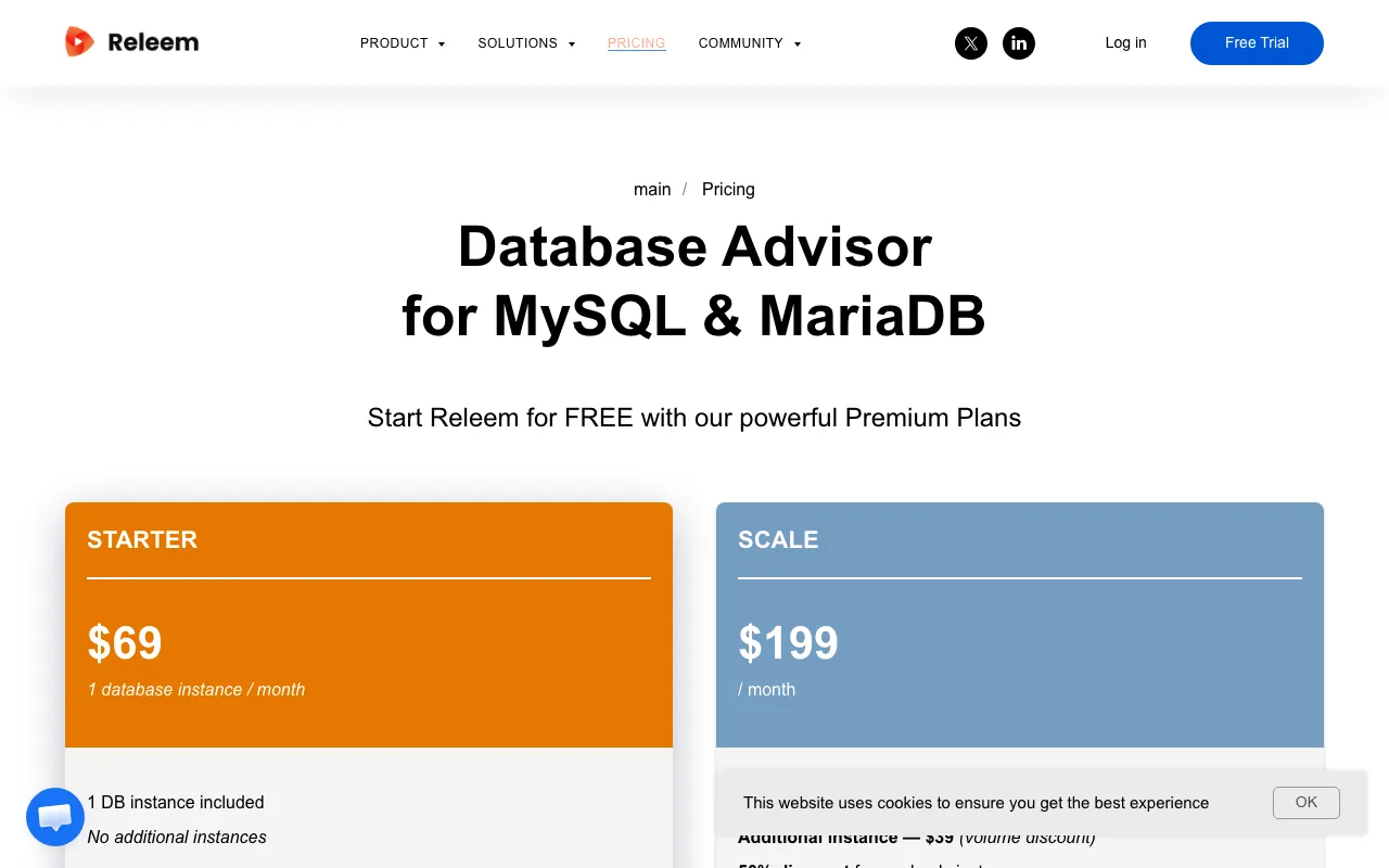 Releem — pricing page