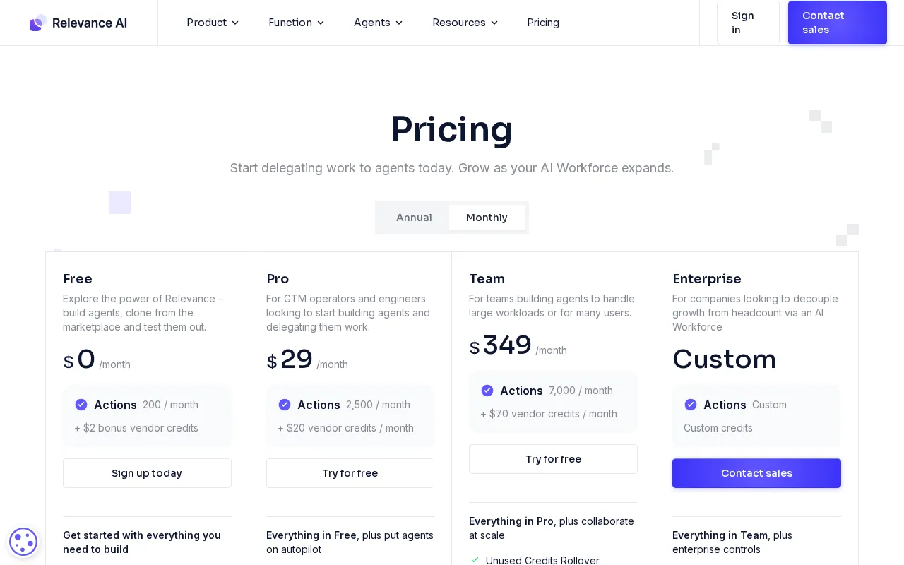 Relevance AI — pricing page