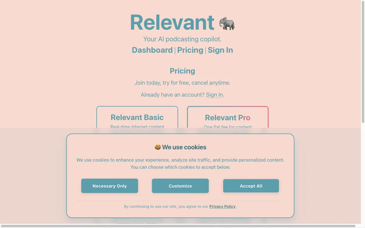 Relevant — pricing page