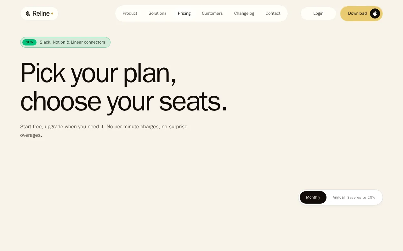 Reline — pricing page